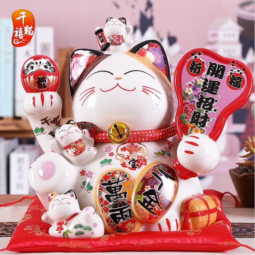 TOP Mèo Thần Tài Đẹp Độc Lạ Từ Nghệ Nhân Nhật Bản – Phiên Bản Giới Hạn - Mèo Tay Cố Định Ko Vẫy Tay – Có Lỗ Đựng Tiền