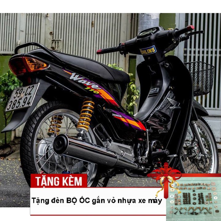 Dàn áo xe Wave Alpha, Wave zx, Wave 110 đời 2002-2006 dòng pha 2 bóng, nhựa ABS nguyên sinh màu ĐEN, tặng kèm bộ ốc