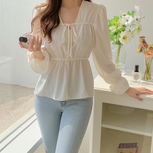 SUXI Áo Tay Dài Cổ Chữ V Màu Sắc Đơn Giản Thời Trang Mùa Hè Dành Cho Nữ