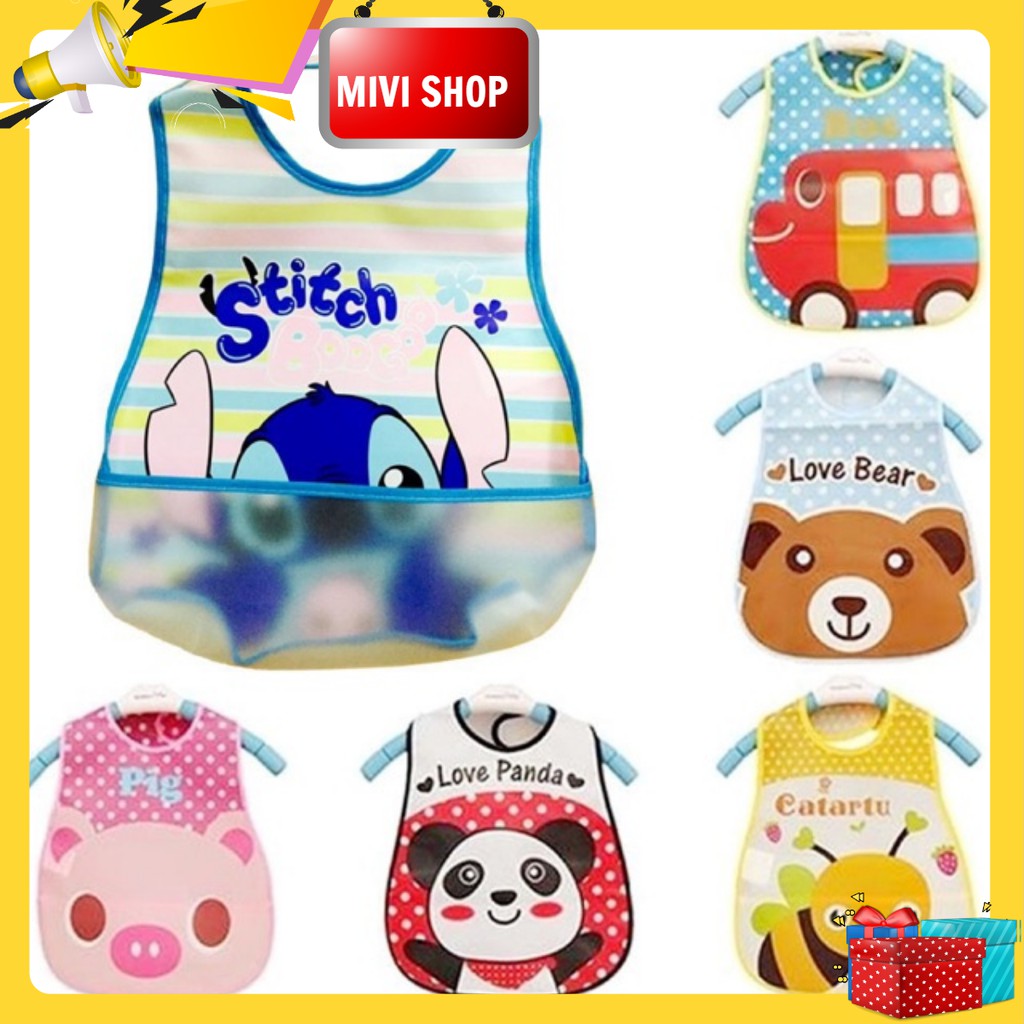 Yếm máng ăn dặm nilon quai dán cho bé