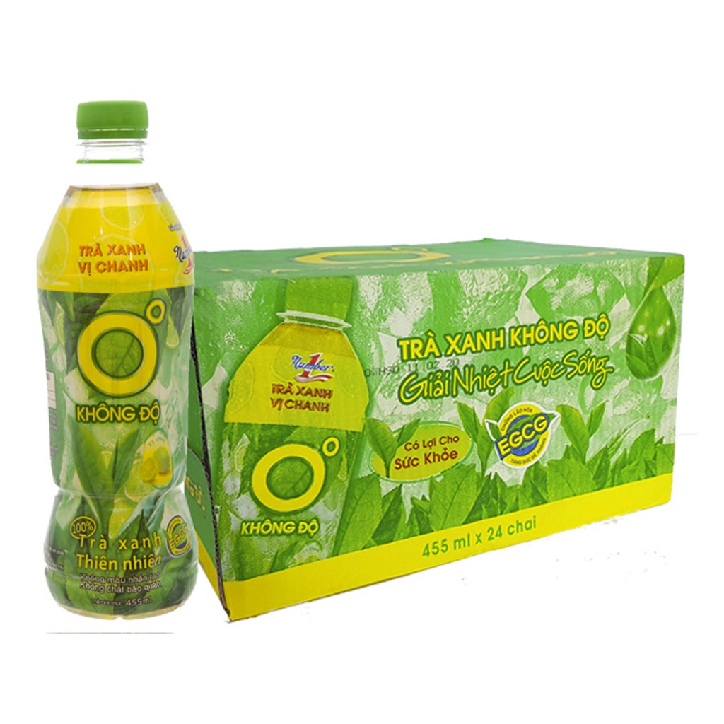 Lốc 6 Chai Trà Xanh Không Độ Vị Chanh Chai Nhựa PEP 455ml Date Luôn Mới