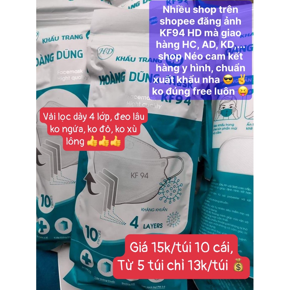 Khẩu trang KF94 HD Hoàng Dũng kháng khuẩn, chống bụi mịn - chuẩn xuất khẩu HQ [Cam kết hình sao hàng vậy] | BigBuy360 - bigbuy360.vn