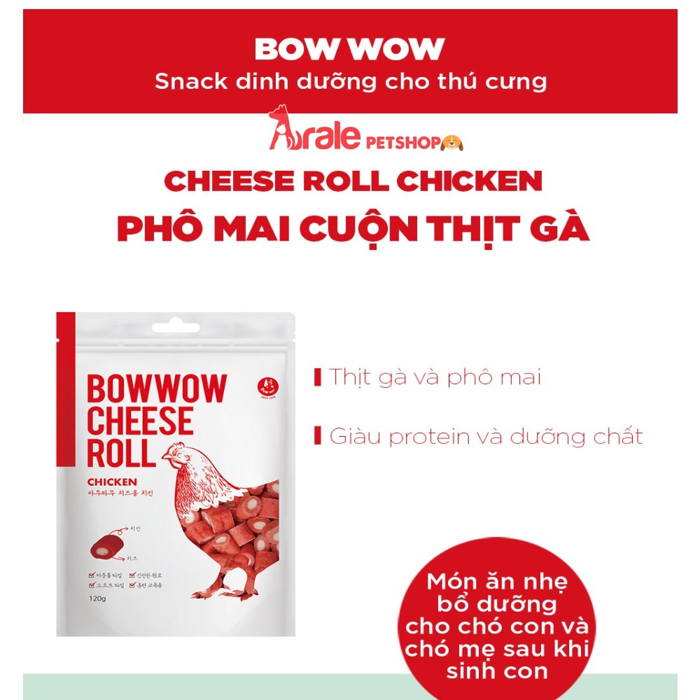 Phô mai cuộn thịt gà cho chó mèo 120gr - Bowwow Hàn Quốc