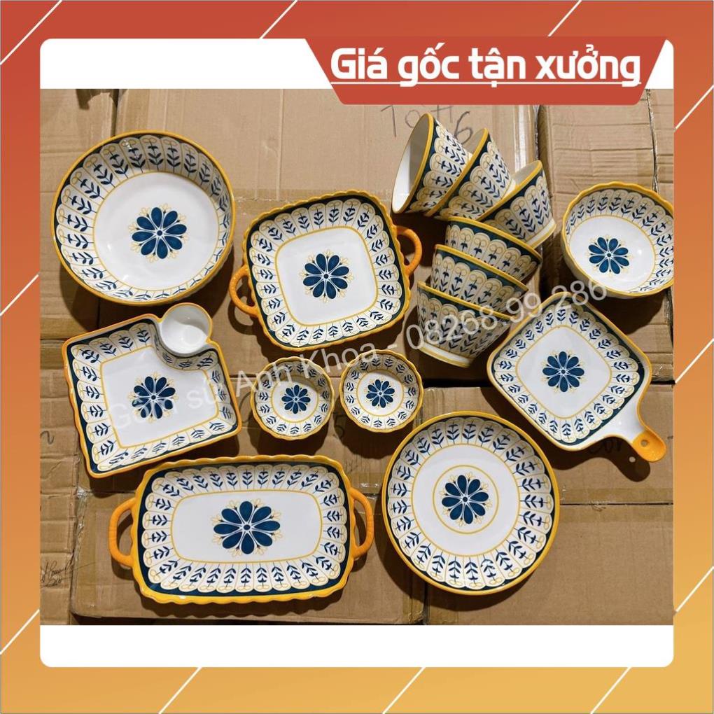 Giá Siêu Rẻ  Sét Bát Đĩa sứ Decor Chén Dĩa Sứ Dễ Thương Cute Cao Cấp  sét thổ cẩm 15 món xinh yêu H5