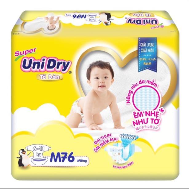 ( Tặng khăn cồn mua 2 gói)   Tã dán trẻ em Jumbo Super Unidry siêu mềm (gói cực đại) M76/L68/XL62