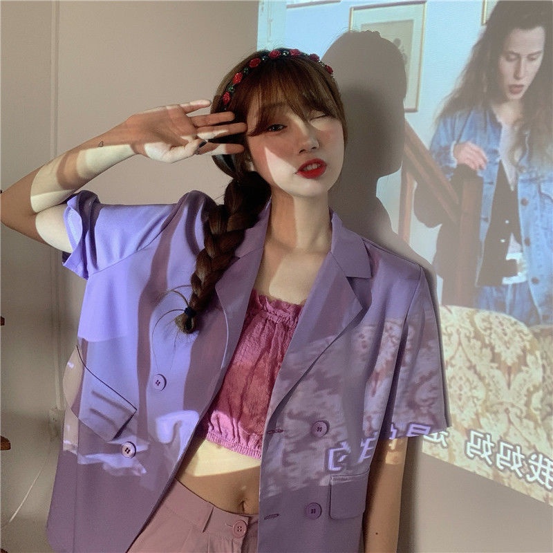 Áo Khoác Vest Ngắn Tay Dáng Rộng Phong Cách Hàn Quốc Thời Trang Mùa Hè Hàng Mới Dành Cho Bạn Nữ 2021