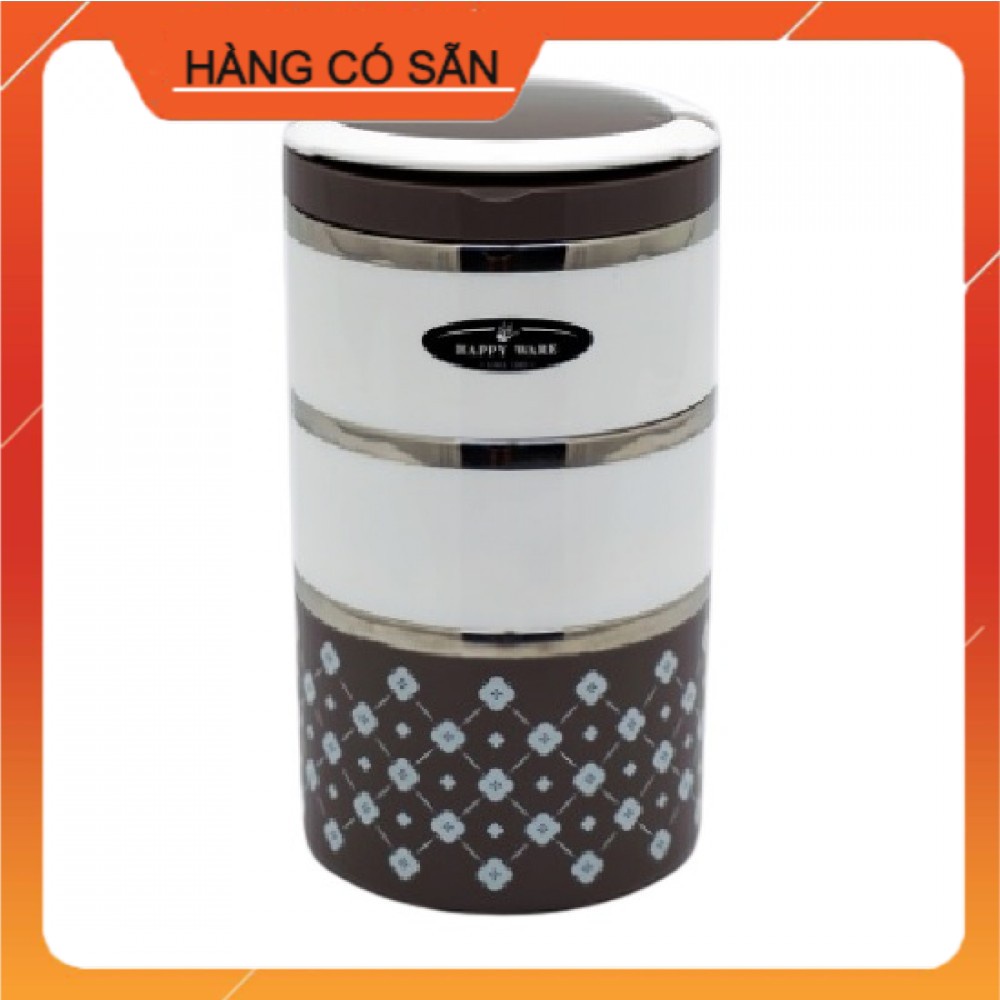 Cà Men Inox Bọc Nhựa - Hộp đựng cơm 3 Ngăn Happy Ware PB643/3 Thái Lan