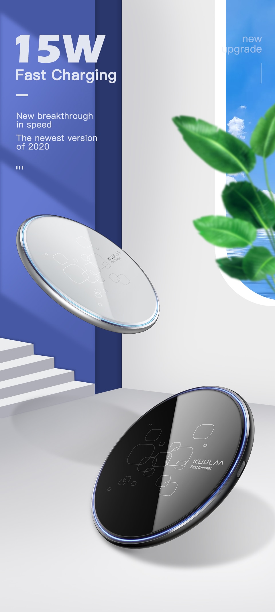 KUULAA 15W Qi Wireless Charger For Xiaomi Mi 9 Pro Mirror Wireless Charging Pad Fast Charger For iPhone 11 X XS Max XR 8 Plus