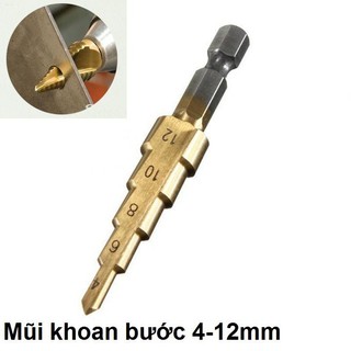 Mũi khoan bước tháp tầng 4-12mm phủ titan khoan kim loại,sắt,nhựa,gỗ..