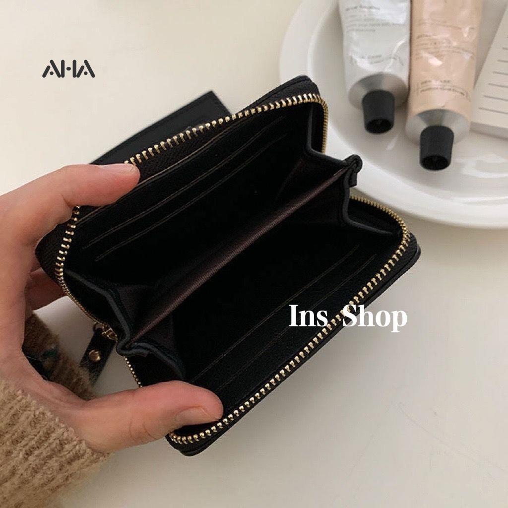 Ví ngắn AHA official đựng thẻ tiền xu nhiều ngăn thiết kế đơn giản cho nữ