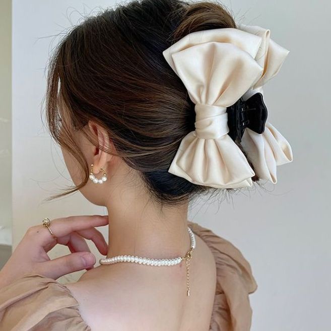 Kẹp Tóc Hình Nơ Lớn Màu Đen Phong Cách Hàn Quốc Thanh Lịch Dành Cho Nữ