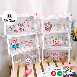 Túi trong suốt đựng bút, đựng mỹ phẩm, đồ dùng in hình dễ thương