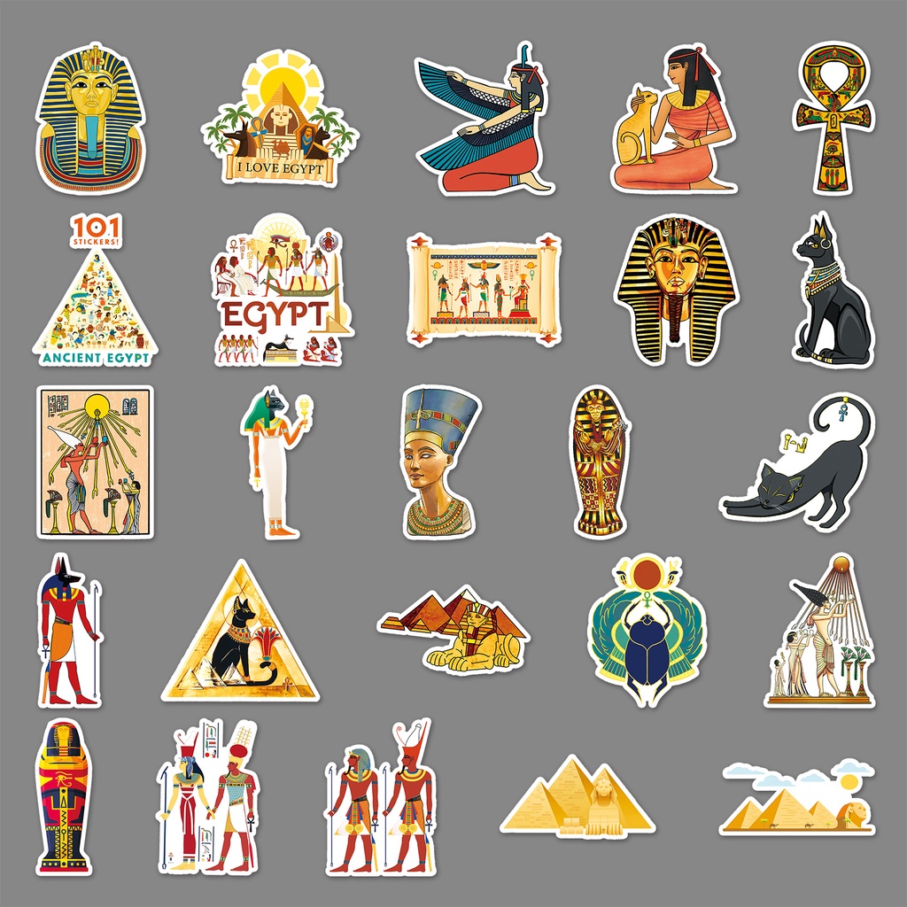 Bộ 50 Sticker Kim Tự Tháp Ai Cập Pharaoh Hoạt Hình Trang Trí Ván Trượt / Laptop / Xe Hơi /