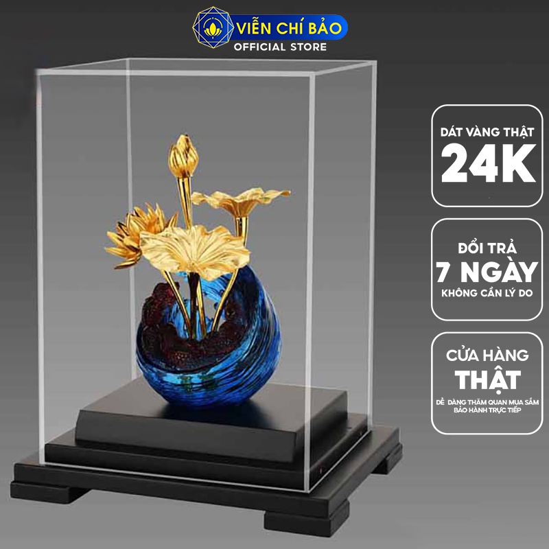 Bình hoa sen dát vàng 24K vật phẩm trưng bày cao cấp trang trí nhà cửa thương hiệu Viễn Chí Bảo M600067
