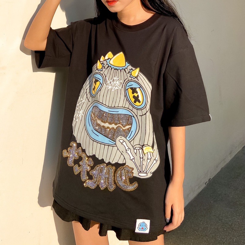 Áo thun nam nữ cotton bling bling đính đá Grillz Tee XXME - Trắng / Đen