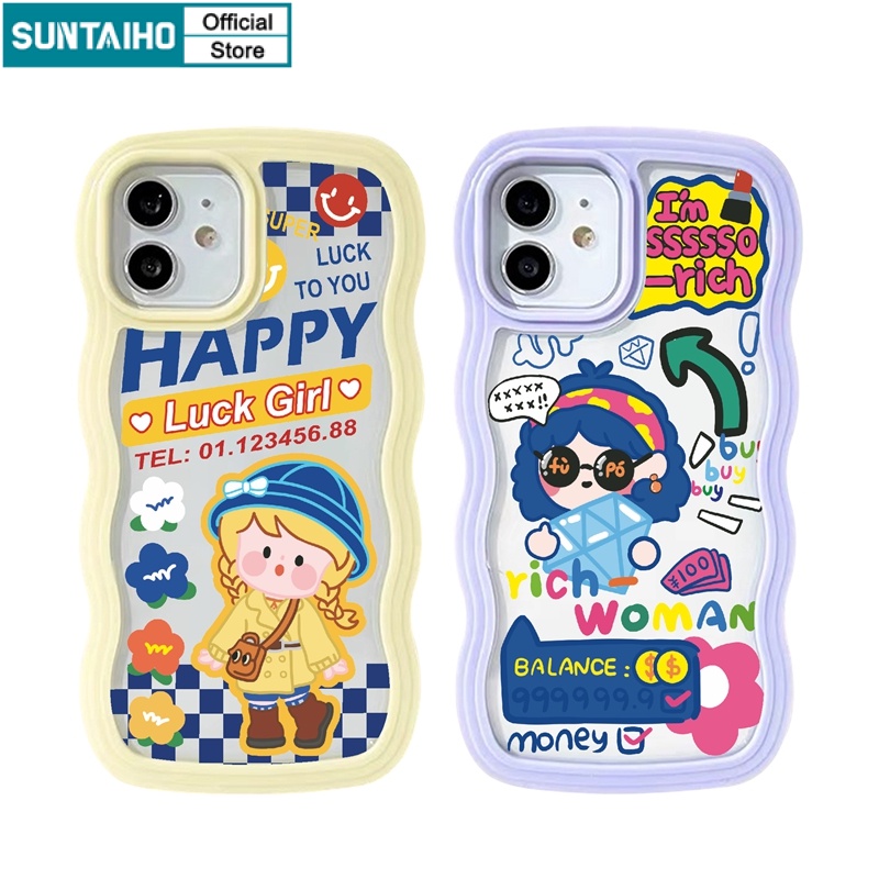 Suntaiho Ốp lưng Suntaiho Ốp lưng iphone Ốp Điện Thoại viền gợn sóng họa tiết bé gái thích hợp cho iPhone 11 Pro 13 12 Pro Max 11 X XS Max XR 7 8 Plus