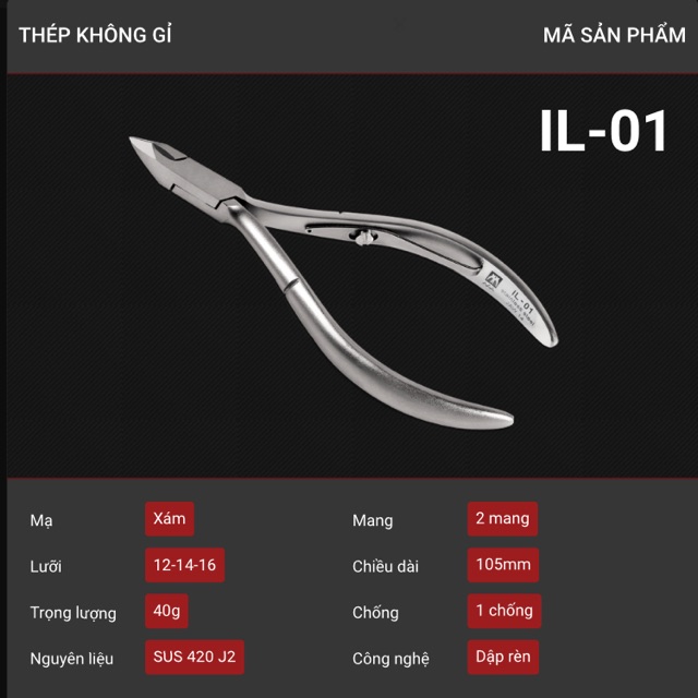 Kềm cắt da inox IL01 AAA.dụng cụ làm nails