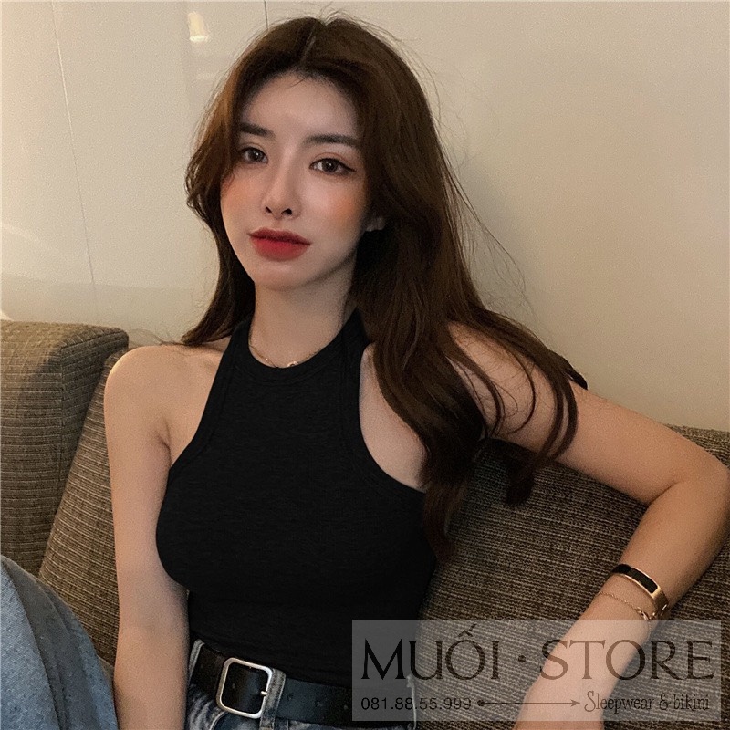 Áo thun croptop cổ bán nguyệt, áo 2 dây sat nách dáng lửng ôm body hàng Quảng Châu Muối Store A07
