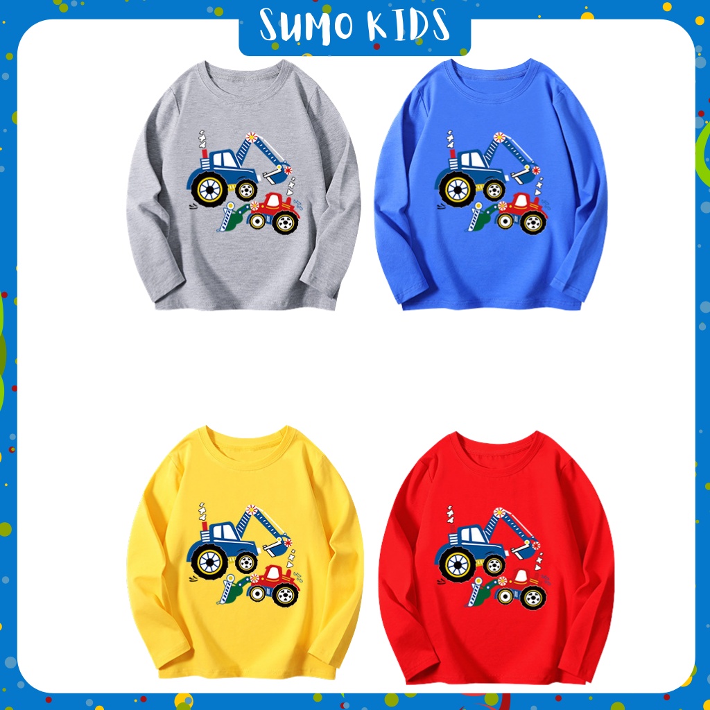 Áo phông dài tay cho bé trai chất cotton In hình máy xúc  từ 7-28kg - SUMO KIDS