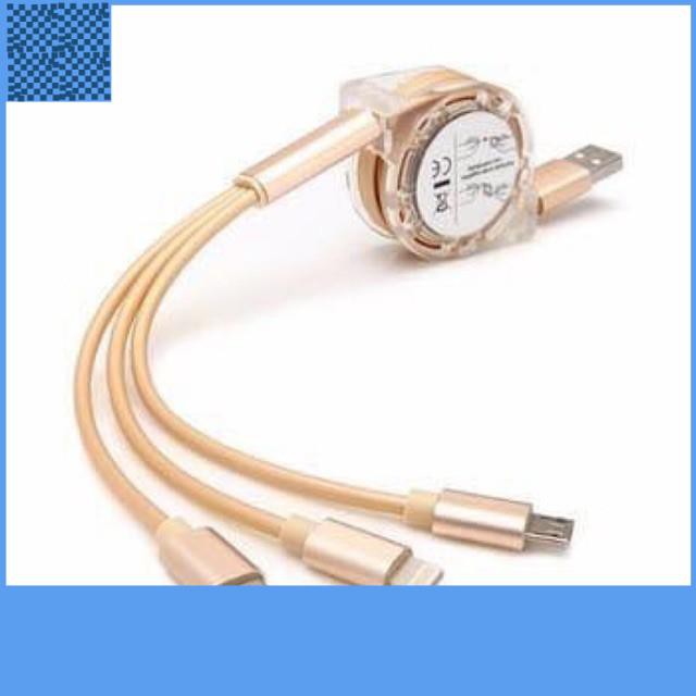 Cáp Sạc 3 đầu Sam sung, Iphone, Type C, dây rút ngắn lại gọn gàng (ảnh thật)