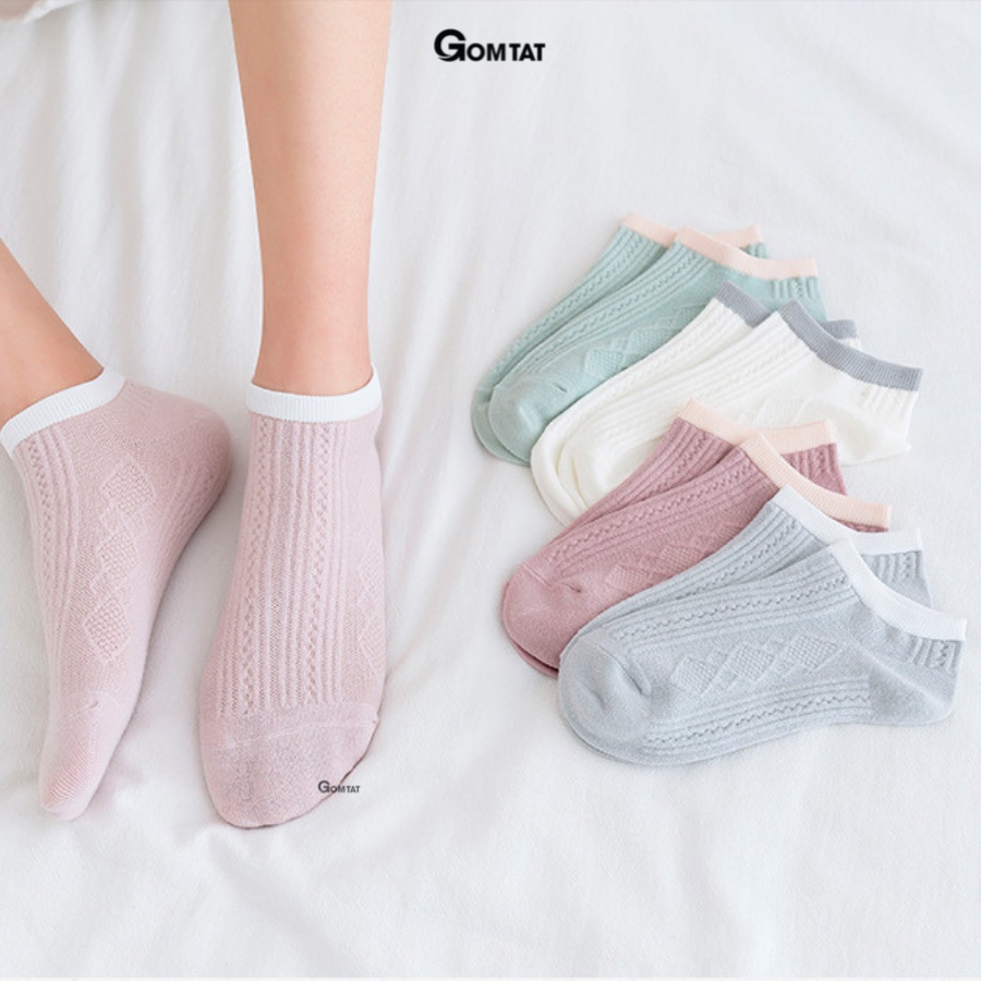 Set 5 đôi tất nữ cổ thấp GOMTAT hoạ tiết nhiều màu, phong cách hàn quốc, chất liệu cotton mềm mịn êm ái  -CB069