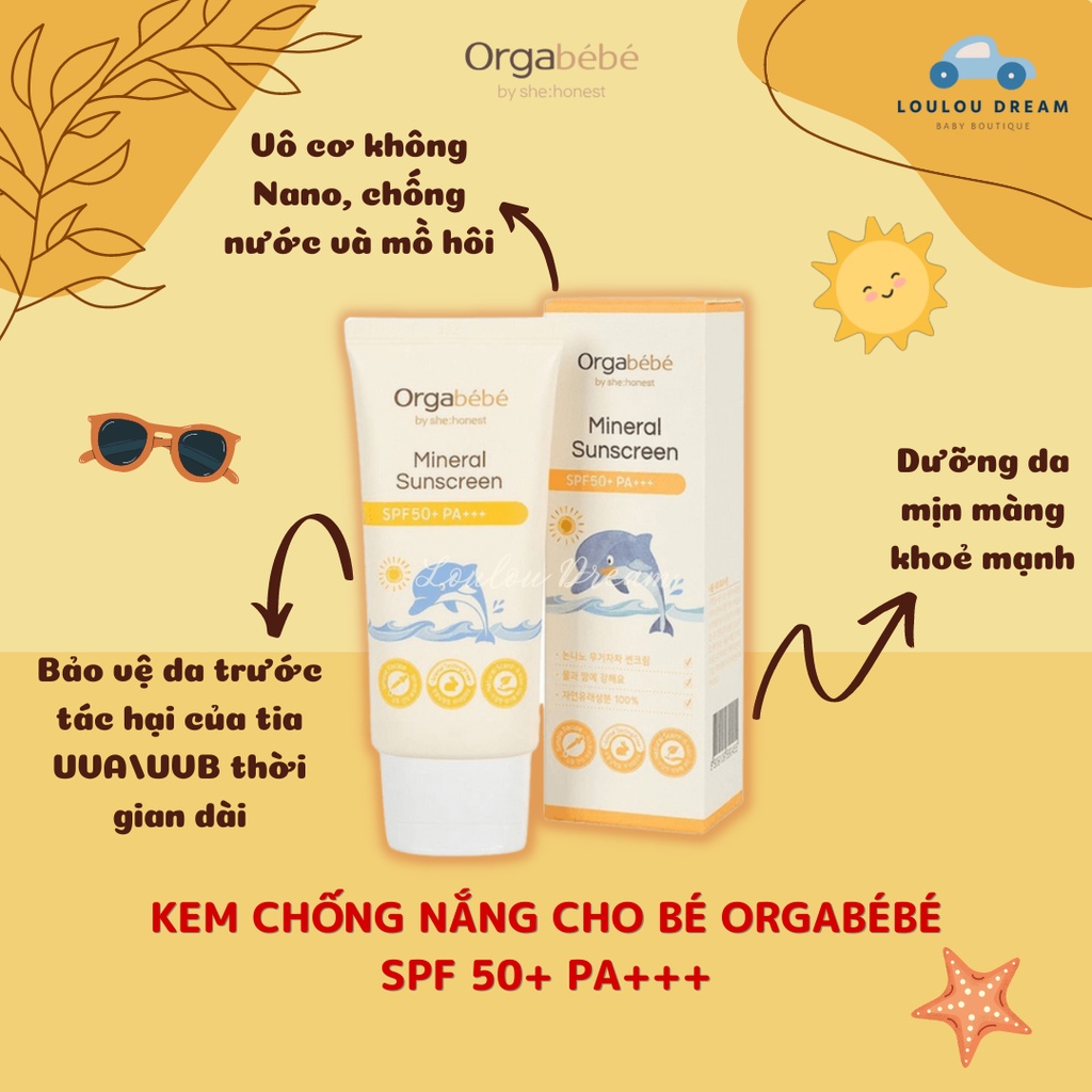 Kem chống nắng hữu cơ Orgabebe SPF 50PA+++ cho bé từ 3 tháng tuổi - Nội địa Hàn