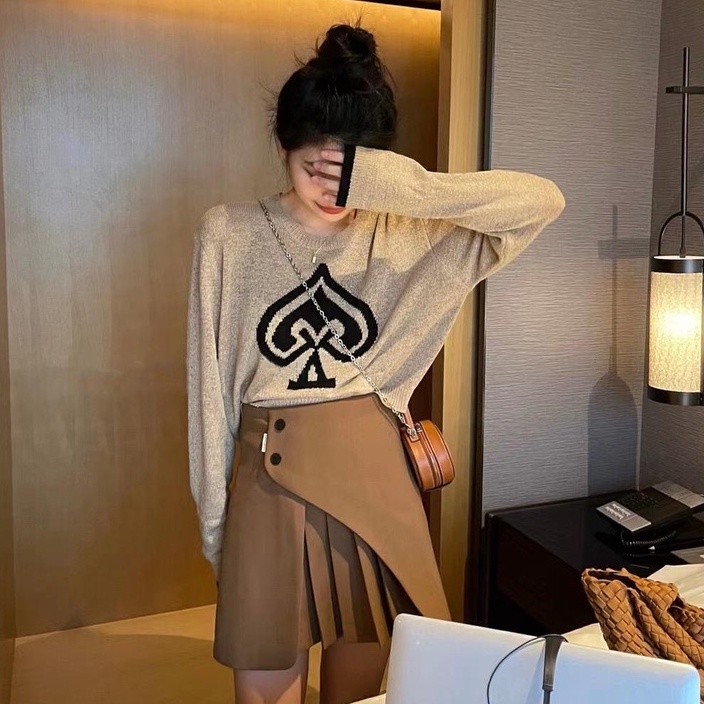 Áo ZHELIHANGFEI dệt kim tay dài lưng cao quyến rũ thời trang xinh xắn cho nữ