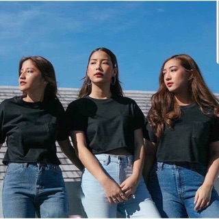 Áo croptop thụng cộc tay trơn màu