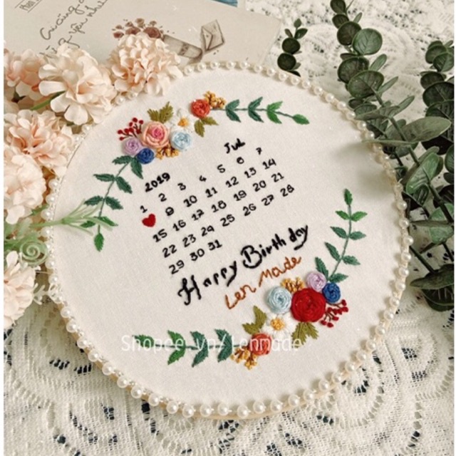 DIY bộ KIT tập thêu tay chúc mừng SINH NHẬT quà tặng handmade tự làm vải decor nhà phòng trang trí embroidery lenmade