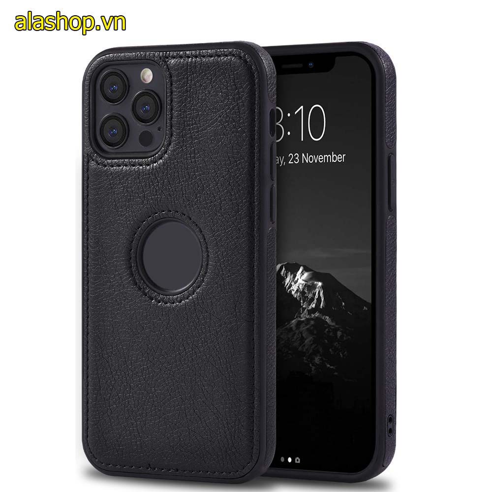 Ốp lưng da iPhone 14 pro max/ 14 pro/ 13 prm chống sốc hở lô gô táo