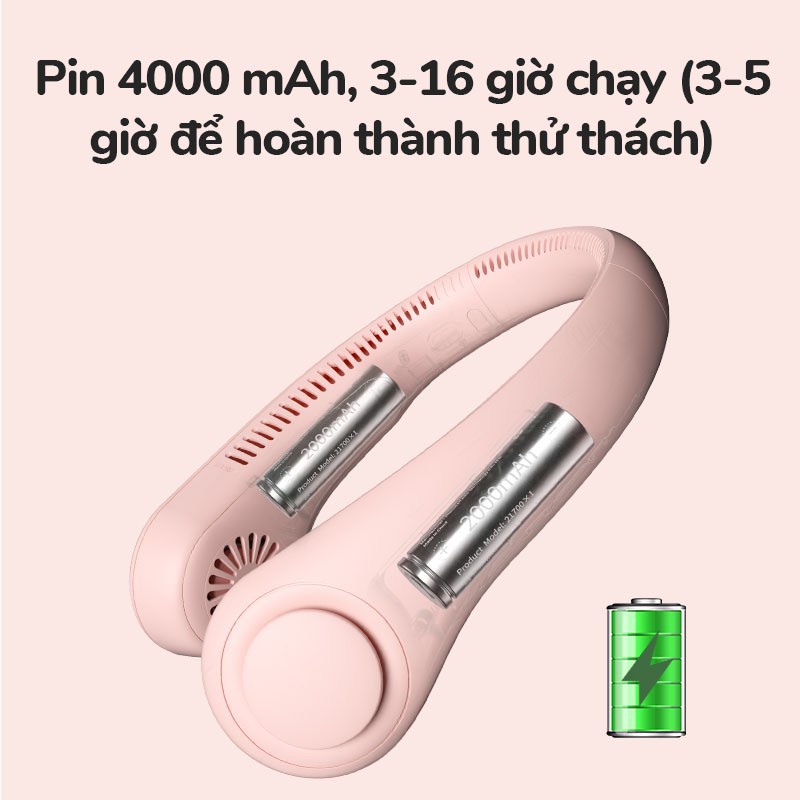 Quạt Mini Đeo Cổ Thông Minh Không Cánh Tốc Độ Mạnh Thổi 360 Độ