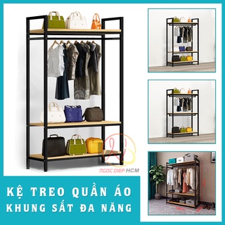 Kệ treo quần áo có giá treo quần tùy chỉnh các đợt dễ dàng, đơn giản, khung sắt sơn tĩnh điện, mặt gỗ melamin sang trọng