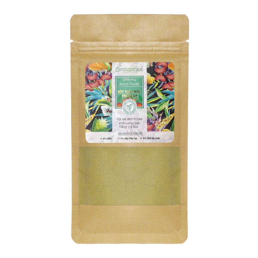 Bột Thảo Mộc Nguyên Chất Đắp Mặt Nạ Dưỡng Trắng Da, Ngừa Thâm MILAGANICS 100g (Túi Kraft) | BigBuy360 - bigbuy360.vn