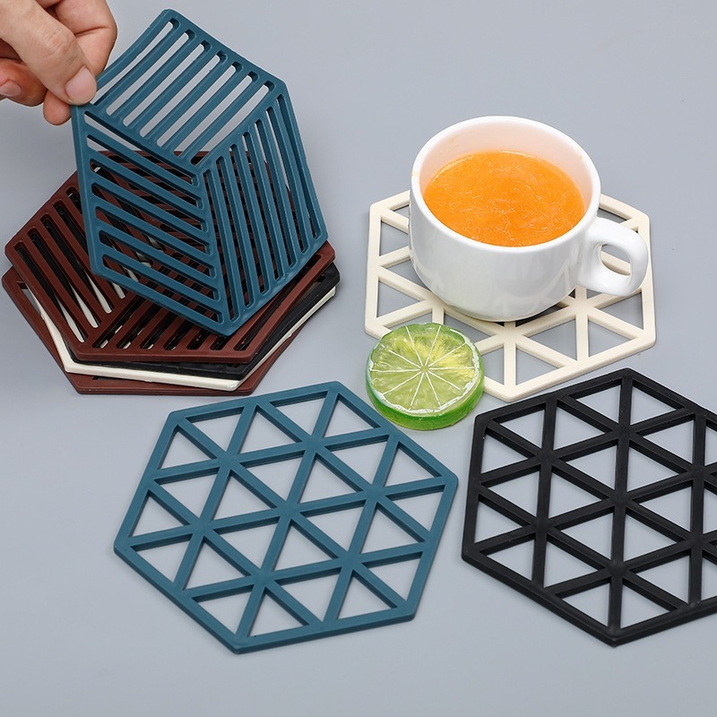 Đệm lót nồi cốc bằng PVC silicon cách nhiệt chống trượt thiết kế hình học khoét rỗng Bắc Âu cho nhà bếp