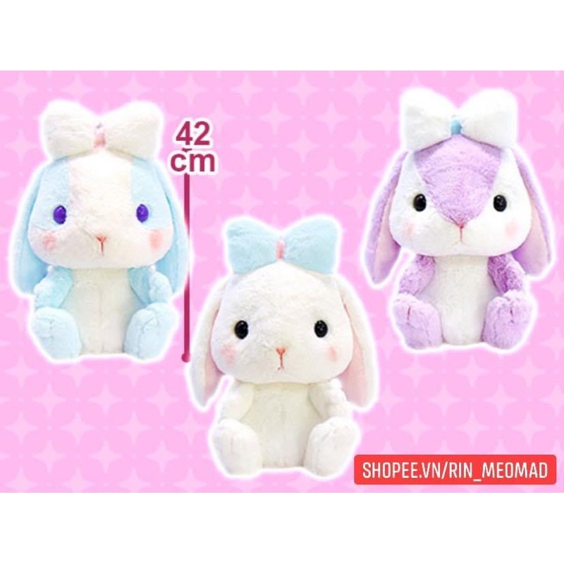 [TOREBA] Thú bông thỏ Pote Usa Loppy - Fluffy Ribbon Big Nhật (Chỉ còn màu xanh)