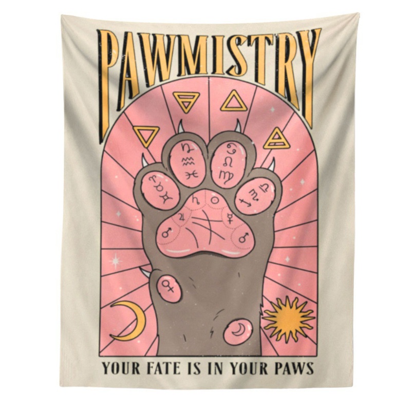 Thảm Treo Tường Trang Trí In Hình Dấu Chân Mèo / Mặt Trăng / Mặt Trời Kiểu Bohemian