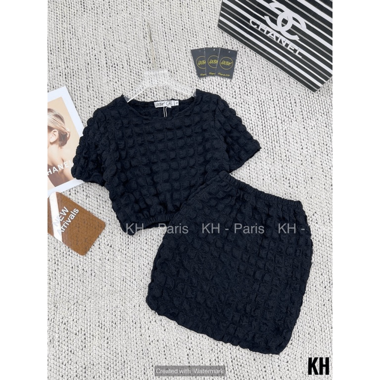 Sét Bộ 2 Món Áo Croptop Kết Hợp Chân Váy Ngắn Chất Xốp Đẹp Mặc Mát Dáng Xinh [NEW UNISEX]