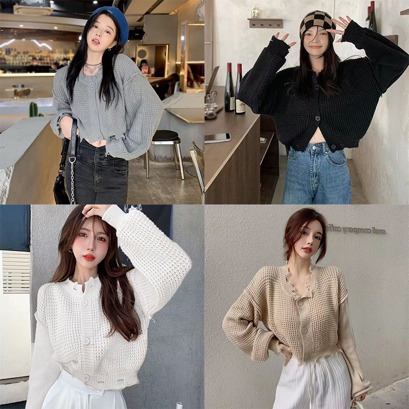 Áo Cardigan Dệt Kim Cổ Chữ V Dáng Rộng Màu Sắc Đơn Giản Phong Cách Hàn Quốc