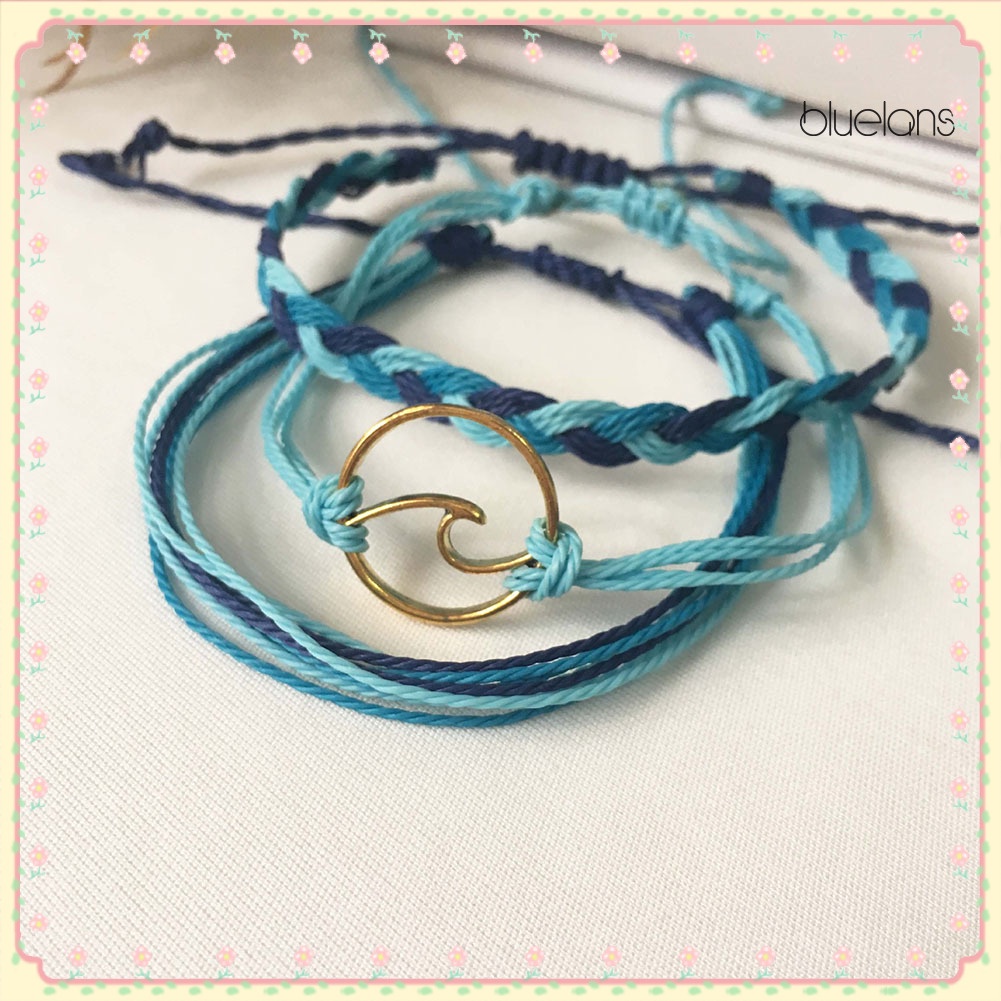 Set 3 Vòng Tay Dây Bện Gắn Hình Sóng Biển Thời Trang Cho Nữ
