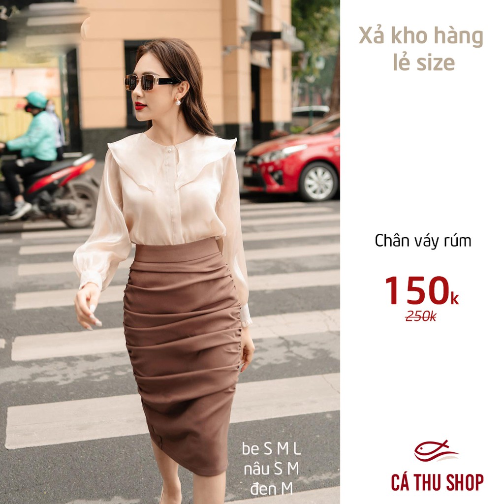 Chân váy bút chì rúm chỉ còn KEM