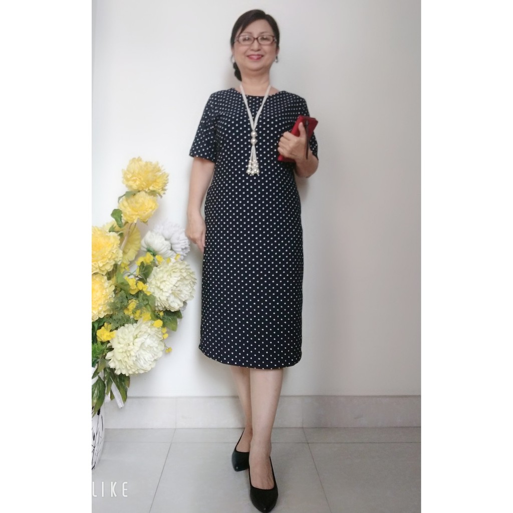 Size XL (61 - 70kg) - Đầm Trung Niên Dáng Suông Form Dài - Vải Xleo Co Giãn - Có Túi