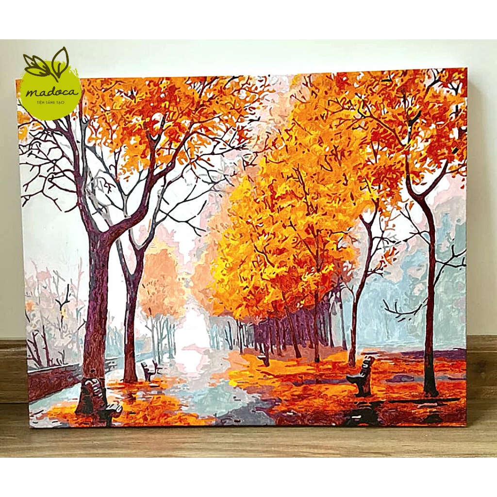 Tranh tô màu số hóa Madoca có khung 40x50cm Đường cây mùa thu T934