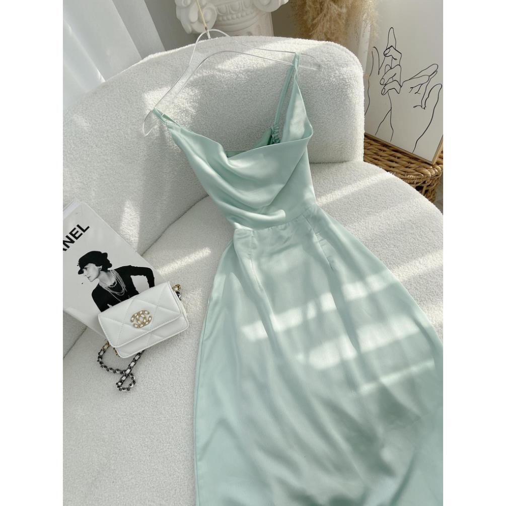 Váy MIDI DÂY XANH MINT CỔ ĐỔ CUTOUT LƯNG Frozenhouse