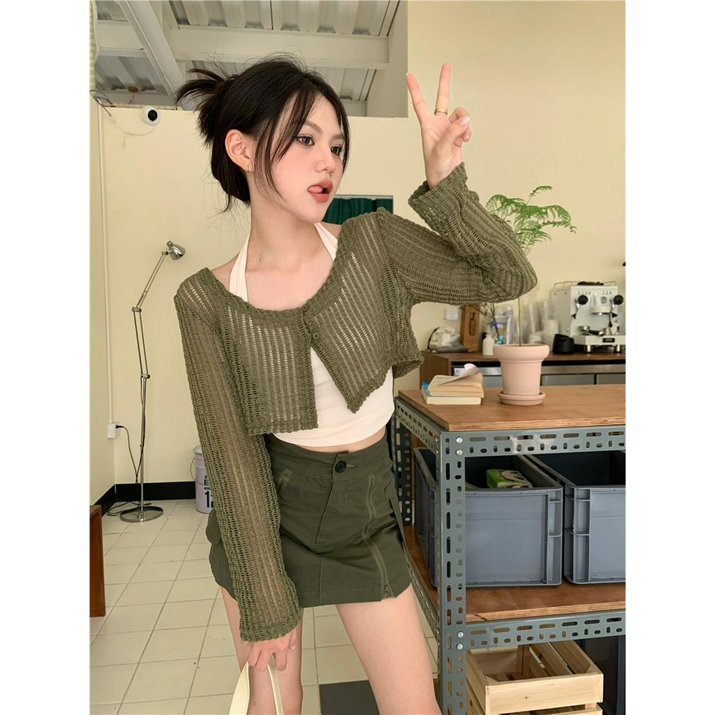 Áo Dệt Kim Dài Tay Khoét Lỗ + Áo Dây Thời Trang Gợi Cảm 55104
