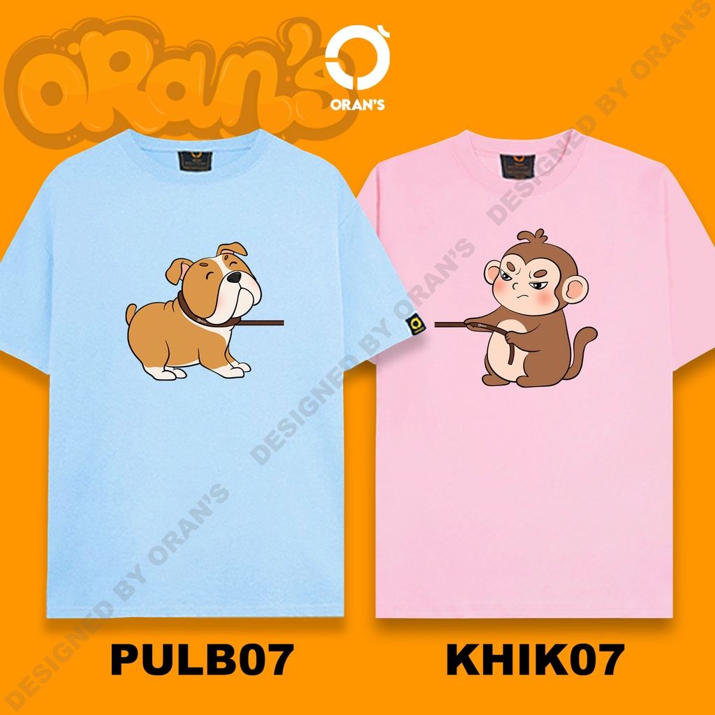 Áo gia đình in hình con khỉ kéo con Bull 07 tay lỡ Oversize chất COTTON 4C, FULLBOX ORANS COUPLE TEE - ORAN'S