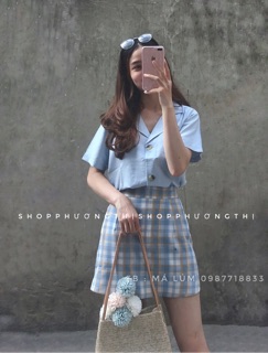 Áo sơmi cộc tay cổ vest (hình thật shop chụp/sẵn)