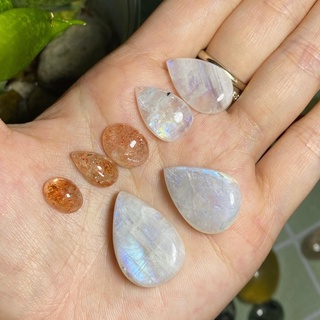 Đá Sunstone và Moonstone mài cabochon dùng sưu tầm trang trí - Đá thiên nhiên - Đá thanh tẩy