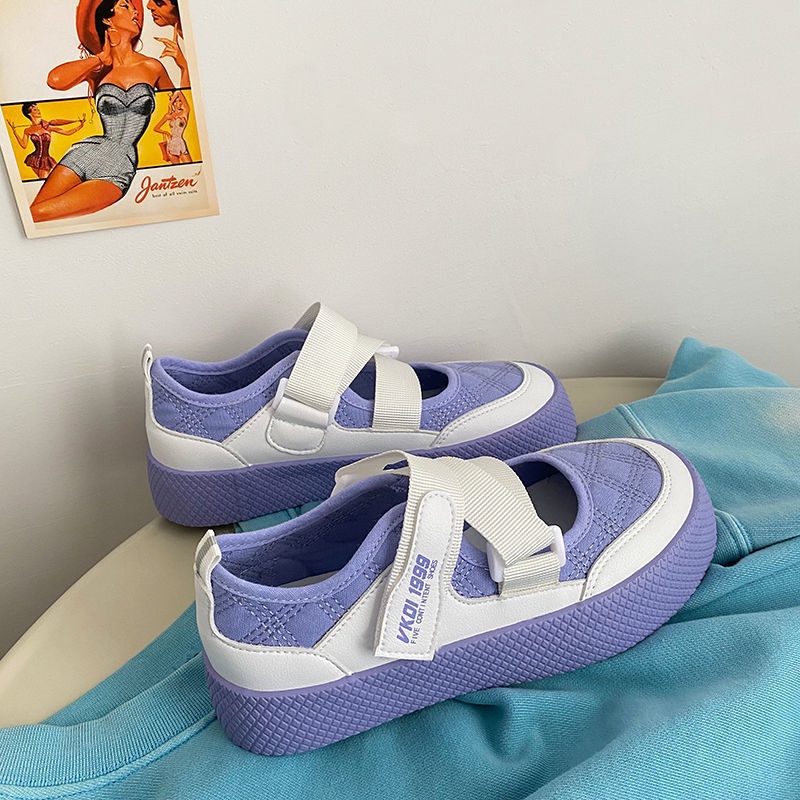 Giày Mary Jane Đế Dày Quai Dán Dễ Thương Xinh Xắn Dành Cho Nữ