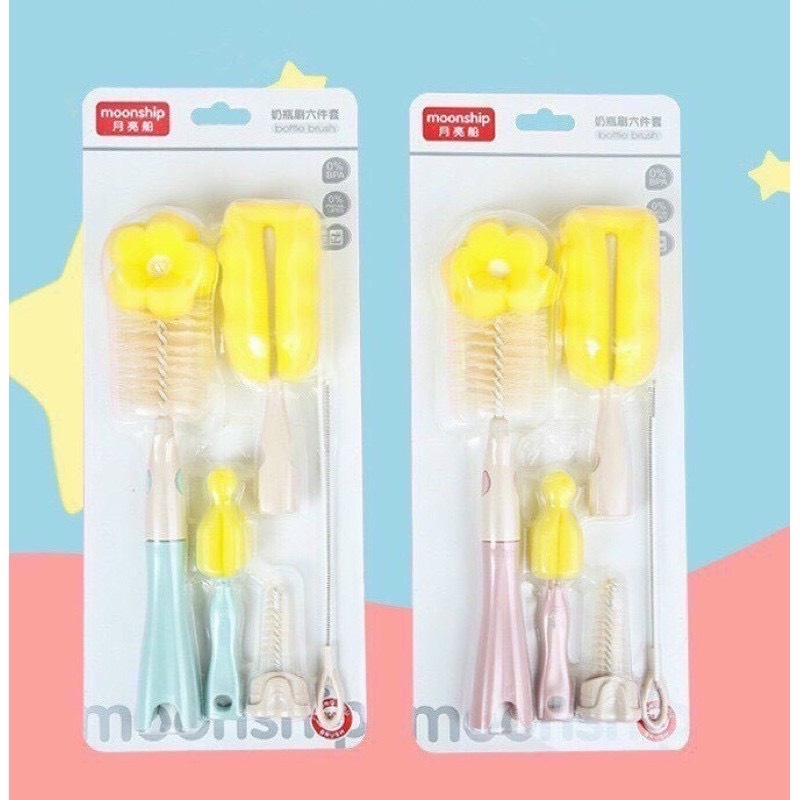 Bộ cọ rửa bình sữa Moonship 6 chi tiết cao cấp cho mẹ và bé