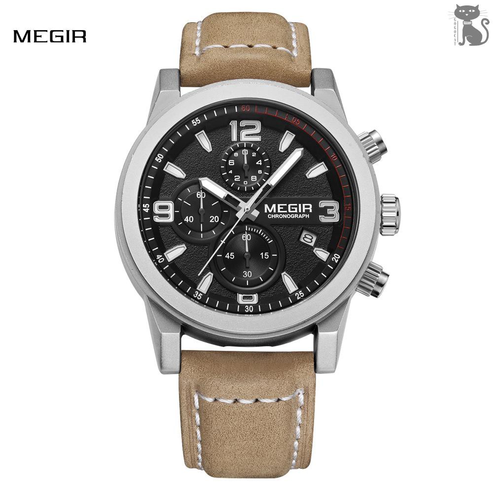 COD☆ MEGIR Classic Well Made Soft Genuine Leather Analog Quartz Wristwatch 3ATM Water Resistant Man W